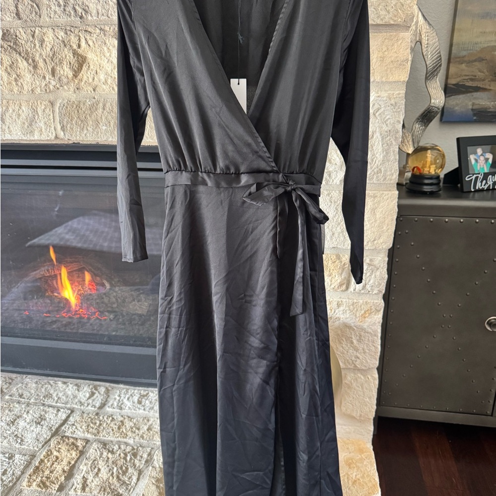 NSR Elegant Black Faux Wrap Dress
